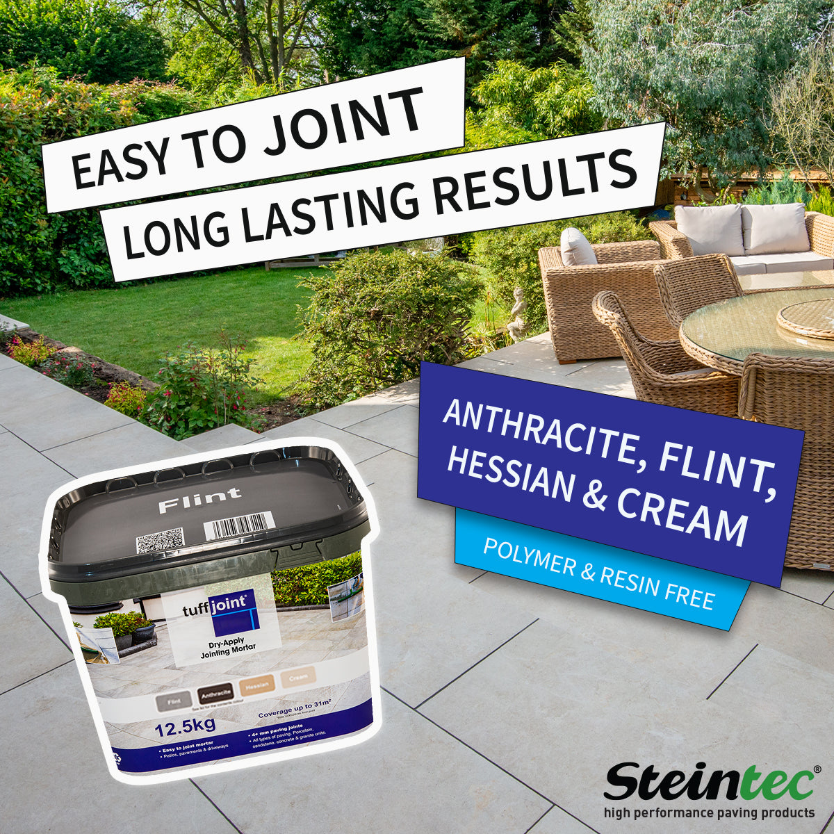 tuffjoint Cementitious Dry-Apply Jointing Mortar, 12.5 kg, for Porcelain, Sandstone, Concrete, Granite (Hessian)