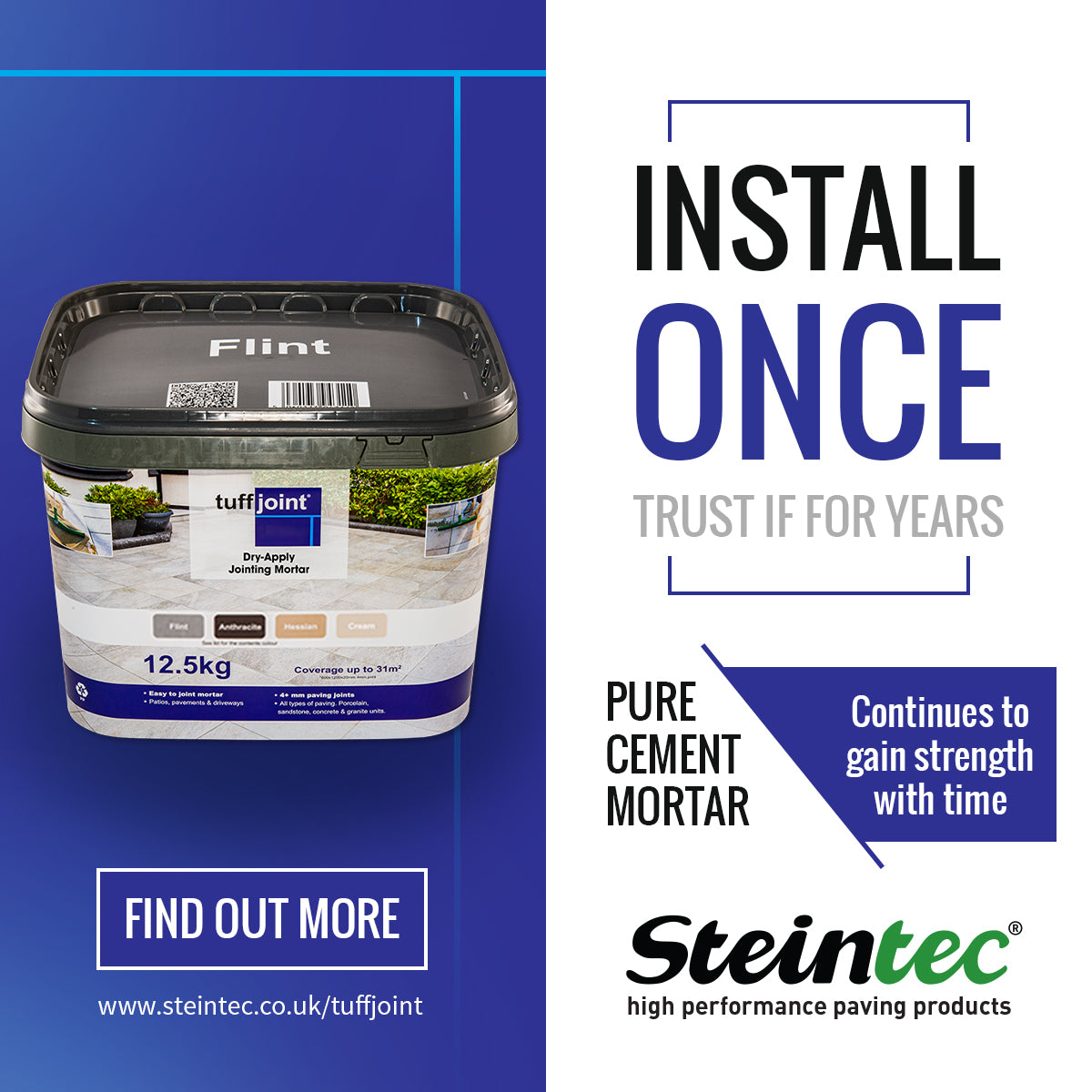 tuffjoint Cementitious Dry-Apply Jointing Mortar, 12.5 kg, for Porcelain, Sandstone, Concrete, Granite (Hessian)